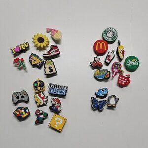 Shoe or Bag Charms, Random Lot, Mario, Food, Animals & More, 27pc